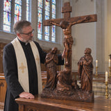 Hand-Carved Ash Wood Calvary Crucifix with Jesus, Mary, St. John & Mary Magdalene