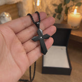 North Star Faceted Cross Necklace – Titanium Steel Christian Pendant with CZ, 24-Inch Chain
