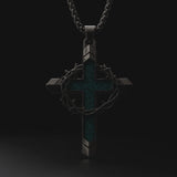 Crown of Thorns Turquoise Cross Necklace – Christian Faith Pendant with 24″ Chain