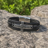 Celtic Knot Cross Multi‑Layer Leather Magnetic Bracelet
