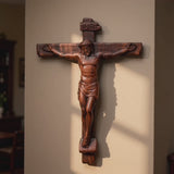 Sacred Art Crucifix: Devotionally Hand-Carved Solid Wood Cross, A Testament of Divine Love & Sacrifice