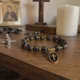 Black & Gold Cross Beaded Stretch Bracelet – A Daily Reminder of Faith, Hope & Devotion - product video preview 1