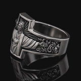 S925K Silver Jesus Guardian Cross Sacred Heart of Jesus Ring