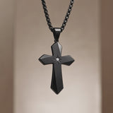 North Star Faceted Cross Necklace – Titanium Steel Christian Pendant with CZ, 24-Inch Chain