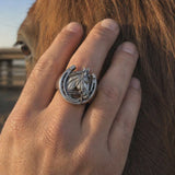 Titanium steel Lucky Horseshoe Horse Head Ring