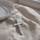 Twisted Hammered Textured Cross Pendant Necklace