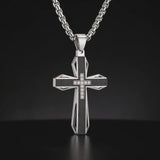 Brushed & Faceted Titanium Steel Cross Necklace – Modern Faith, Bold Devotion