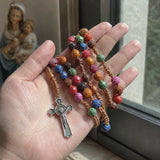 Catholic Colorful Rose Rosary Necklace – Prayer Beads with Crucifix
