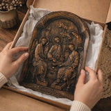 【Holy Trinity Wood Carving】Handcrafted Beech Wood Icon Three Graces Colorway Home Prayer Altar Spiritual Gift