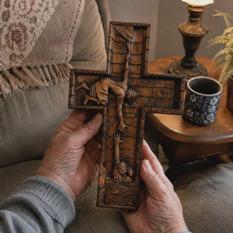 Christ Still Reaches Down – Hand-Carved Beechwood Savior Cross - product video preview 1
