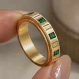 Hand-Set Emerald CZ Spinner Ring – Luxury Rotatable Stainless Steel Band - product video preview 2