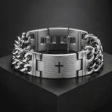 Men’s Stainless Steel Lord’s Prayer Cross Bracelet – Double-Row Chain
