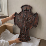 Hand-Carved Beechwood Archangel Michael Wall Cross – Quis Ut Deus Christian Home Decor