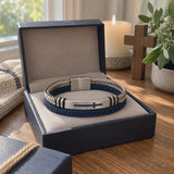 Two‑Layer Braided Leather Cross Bracelet