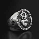 Sacred Heart of Jesus Ring – Silver-coloured stainless steel Christian emblem ring