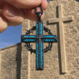‘By His Wounds’ Turquoise Crown of Thorns Cross — Comes with a 24-inch chain
