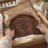 Hand-Carved Beech Wood Menorah & Olive Tree Plaque – Jewish Faith Home Décor