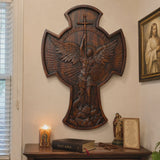 Hand-Carved Beechwood Archangel Michael Wall Cross – Quis Ut Deus Christian Home Decor