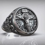 S925 Sliver Jesus Crucifixion St. Benedict Medal Ring