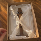 Hand-Carved Beechwood Crucifixion of Jesus Standing Cross – Christian Prayer & Home Altar Decor