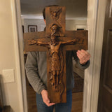 Hand-Carved Beechwood Holy Trinity Crucifix Wall Cross – Christian Home Prayer Decor