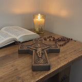 Hand-Carved Beechwood Saint Benedict Protection Crucifix – Christian Wall Cross