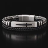 Two‑Layer Braided Leather Cross Bracelet