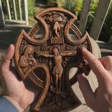 Hand-Carved Beechwood “Hand of Redemption” Crucifix | The Passion and Divine Grace of Christ