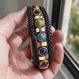 Double Layer Braided Leather 7 Chakra Natural Healing Stone Bracelet - product video preview 1
