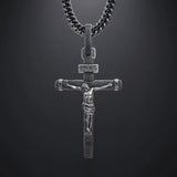 Jesus Crucifixion S925K Silver Crucifix Pendant- with 5mm Titanium Cuban Chain