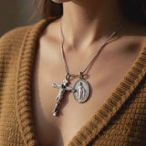 Jesus Cross and Virgin Mary Combination Necklace Pendant