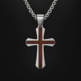 Christian Cross Necklace – Solid Rosewood & Titanium Steel Faith Pendant