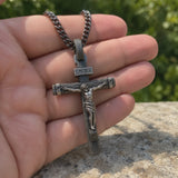 Jesus Crucifixion S925K Silver Crucifix Pendant- with 5mm Titanium Cuban Chain