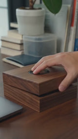 Black Walnut St. Benedict Cross Phone Stand—Foldable and Adjustable Christian Desktop Stand - product video preview 1