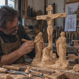 Hand-Carved Ash Wood Calvary Crucifix with Jesus, Mary, St. John & Mary Magdalene