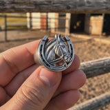 Titanium steel Lucky Horseshoe Horse Head Ring