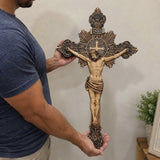 Hand-Carved Solid Maple Wood St. Benedict Crucifix – Christian Wall Cross