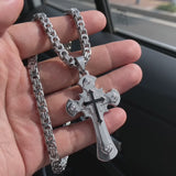 Heavy‑Duty Gothic CZ Inlay Cross Byzantine Chain Pendant Necklace