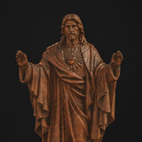 Hand Carved Sacred Heart of Jesus Virgin Mary Wooden Tabletop Ornament