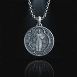 S925 Sliver Saint Benedict Medallion Ward Off Evil Necklace