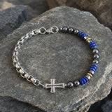Cross Bracelet with Lapis Lazuli & Hematite — For Faith, Wisdom, and Steady Strength - product video preview 1