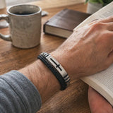 Two‑Layer Braided Leather Cross Bracelet