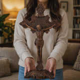 Wood carving of the Cross of the Order of Saint Benedict - with base