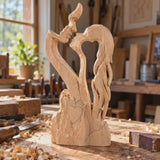 Hand-Carved Christian Love Sculpture – Wooden Couple Statue for Wedding & Anniversary Gift