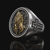 925K Sterling Silver Praying Hands Ring - Christian Symbol of Faith and Devotion