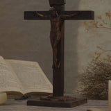 Hand-Carved Beechwood Crucifixion of Jesus Standing Cross – Christian Prayer & Home Altar Decor