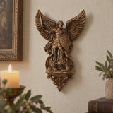 St. Michael the Archangel Battery-Powered Wall Lamp — Antique Bronze Resin Christian Home Decor