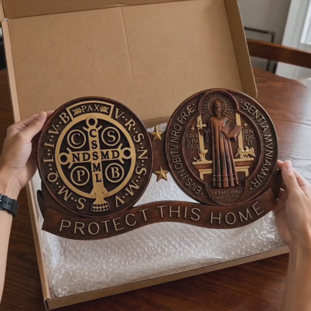 St. Benedict's Exorcism Medal Christian Wall Plaque - Best Christmas Gift - product video preview 1