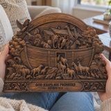 Hand-Carved Beechwood Noah’s Ark Wall Art – God Keeps His Promises (Genesis 9:13) | Christian Home Decor