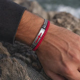 Two‑Layer Braided Leather Cross Bracelet